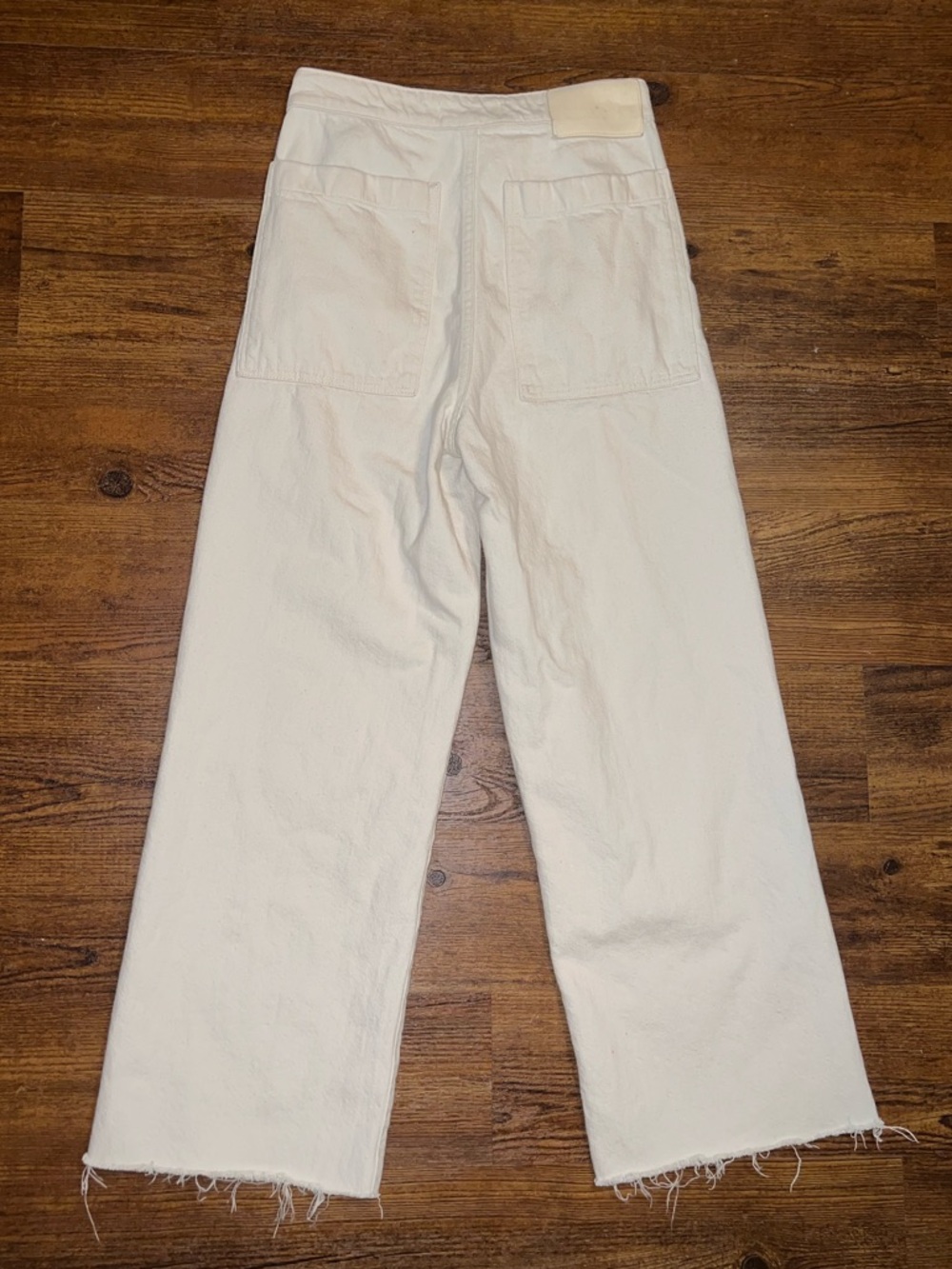 Zara Alma Wide Leg Ivory High Rise Casual Ankle Frayed Raw Hem Jeans Size 4 - Picture 3 of 8